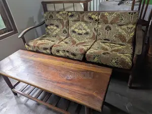 Old Solid Teak Sofa Set 3+1+1 with Coffee Table