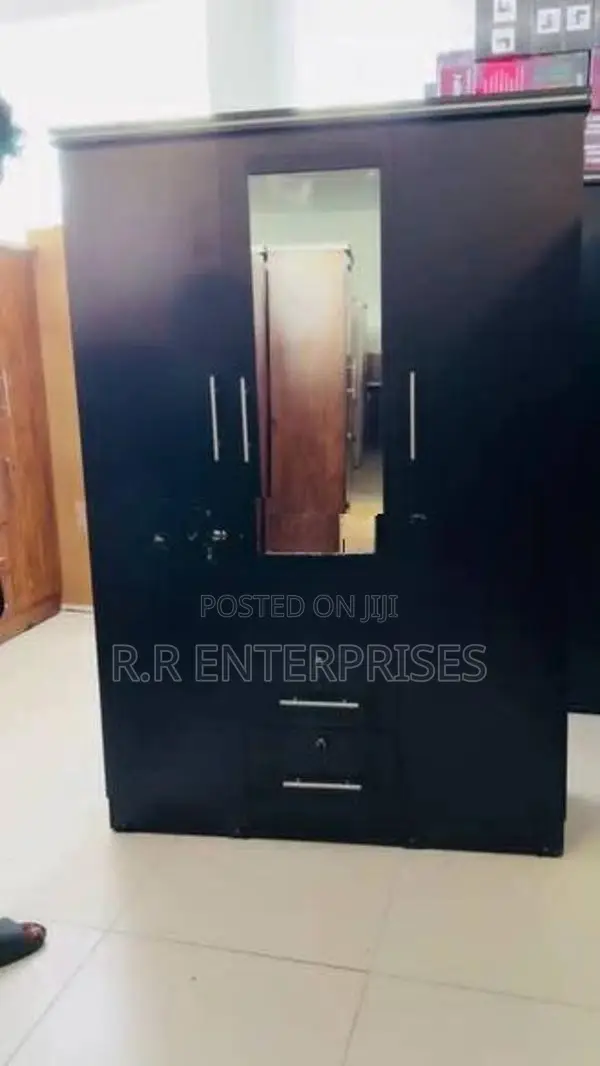 New 3 Door Black Melamine Wardrobes with Mirror