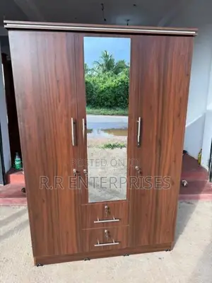 New 3 Door Melamine Wardrobes with Mirror (Brown)