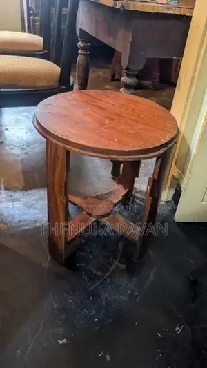3 Wooden High-Back Chairs With Round Side Table