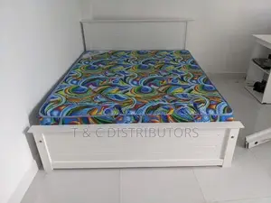 72*60 Teak White Box Bed with Hybrid 5 Layer Mattress