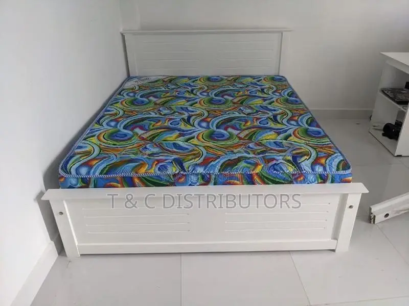 72*60 Teak White Box Bed with Hybrid 5 Layer Mattress