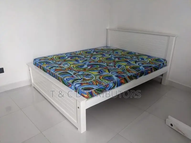 72*60 Teak White Box Bed with Hybrid 5 Layer Mattress