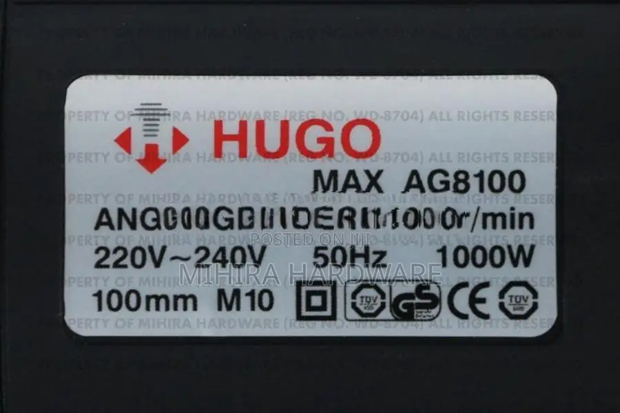 Hugo Max AG-8100 1000W Angle Grinder Machine 100MM 4 Inch