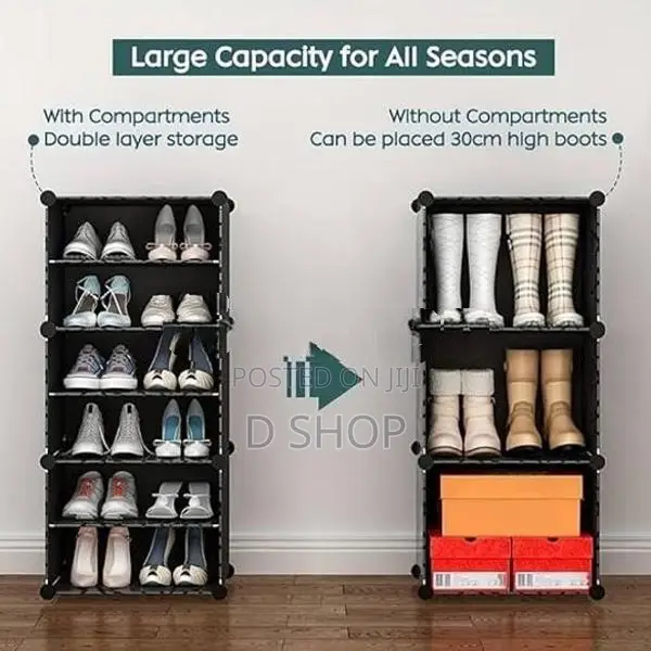 Foldable Shoe Rack | 6 Layer Plastic Shoes & 3 Door Cover