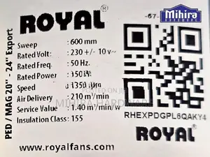 Industrial Wall Mounting Fan 24" Pakistan Made Royal Magnum
