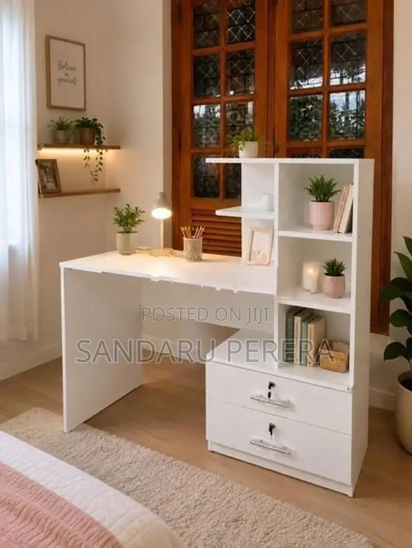 White study table with side cupboard (051)