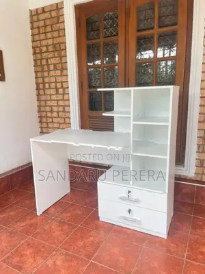 White study table with side cupboard (051)