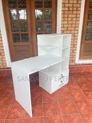 White study table with side cupboard (051)