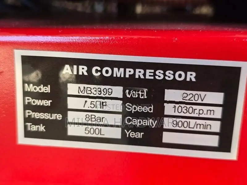 Men 500L Air Compressor 3 Phase 7.5HP Copper Motor 8 Bar
