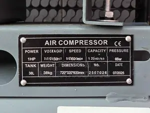 38 L 1HP VBW (By Men) Air Compressor Belt Driven