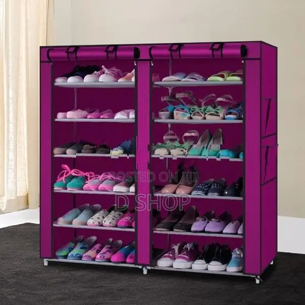 Shoe Rack - Double Side 6 Layers Wardrobe Rack- Cloth Roll Up