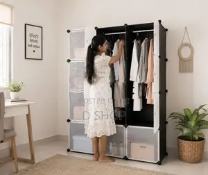 DIY- 12 Cubes Storage- Wardrobe Cupboard , Black & White / Blue Colour