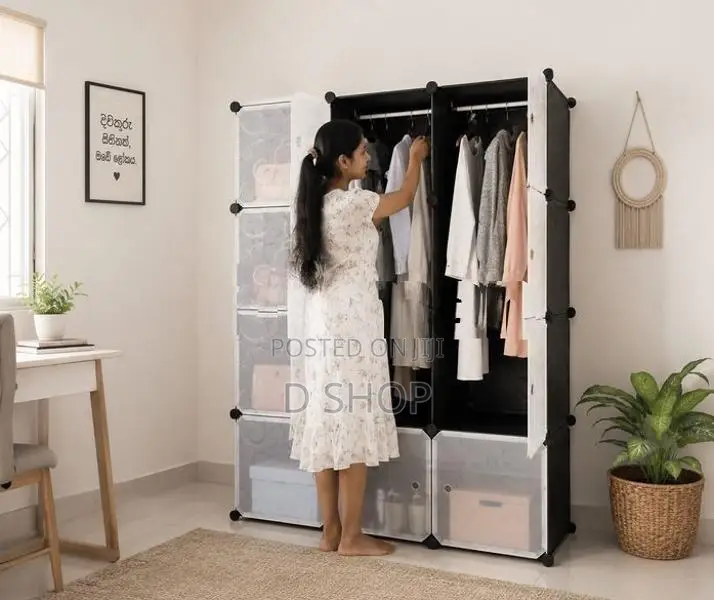 DIY- 12 Cubes Storage- Wardrobe Cupboard , Black & White / Blue Colour