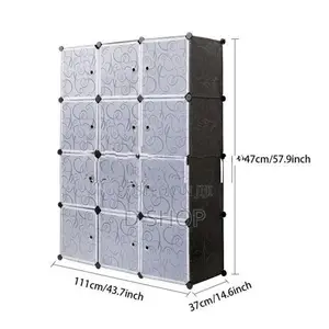 DIY- 12 Cubes Storage- Wardrobe Cupboard , Black & White / Blue Colour
