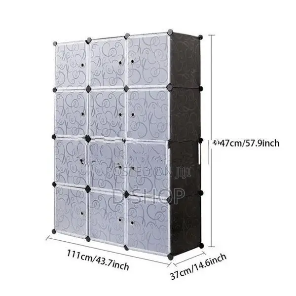 DIY- 12 Cubes Storage- Wardrobe Cupboard , Black & White / Blue Colour