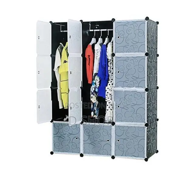 DIY- 12 Cubes Storage- Wardrobe Cupboard , Black & White / Blue Colour