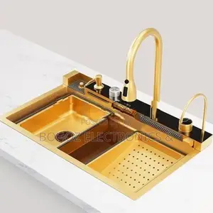 Milano Gold Kitchen Sink Stainless Steel Water Fall Display 75X46 Whal