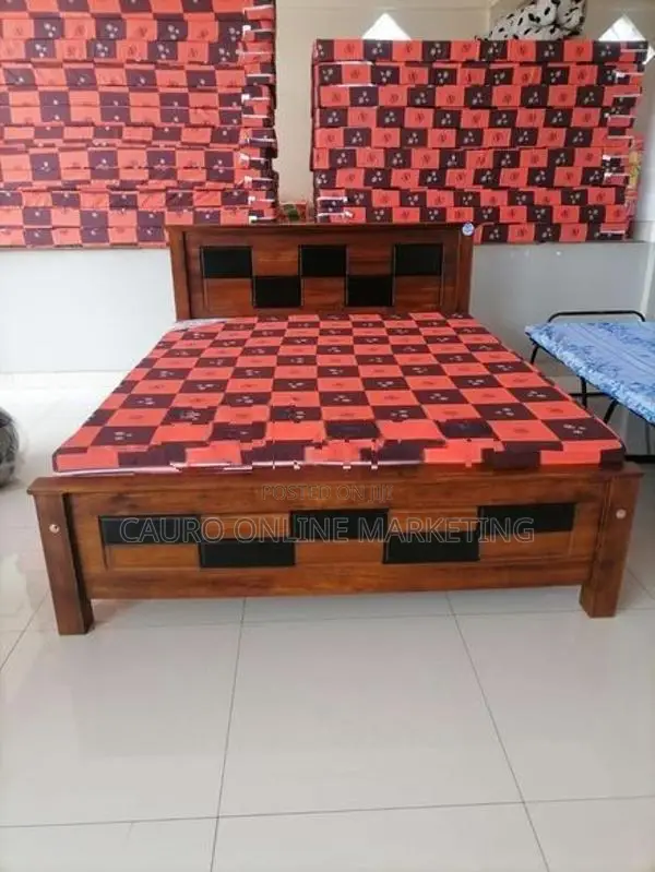 new teak box bed with double layer mattress queen size 72" * 60"