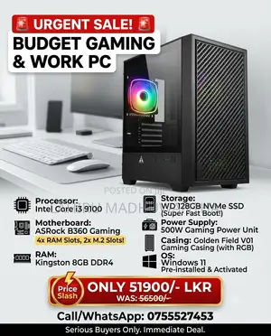 Desktop Computer 8GB Intel Core i3 SSD 512GB