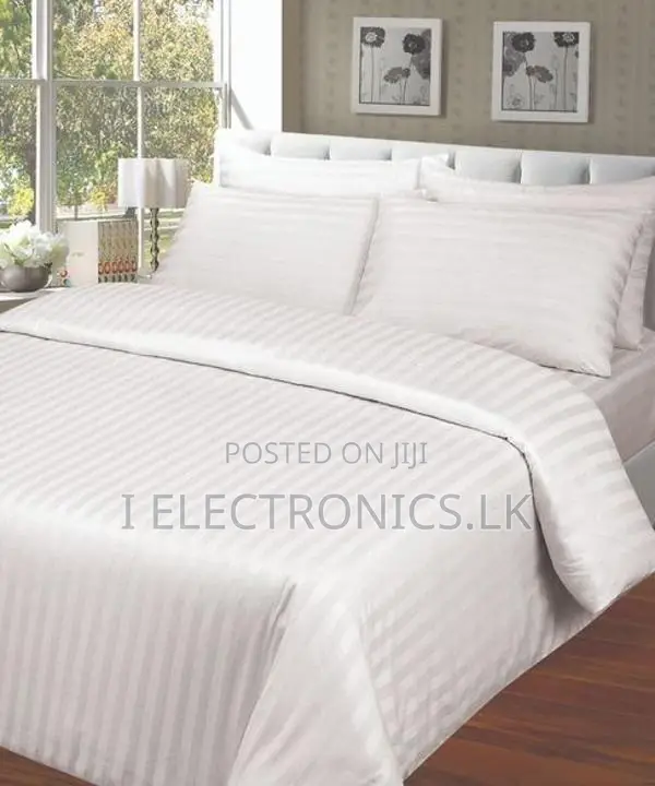 White Striped King Size Bed Sheets Hotel Grade with 2 Pillow Cases
