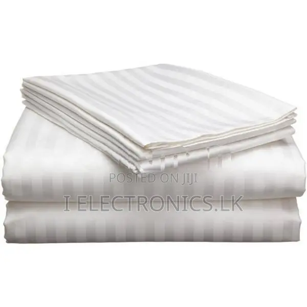 White Striped King Size Bed Sheets Hotel Grade with 2 Pillow Cases