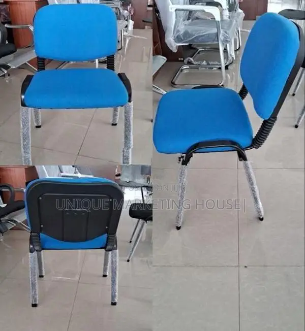 Armless Blue Fabric Visitor Chair