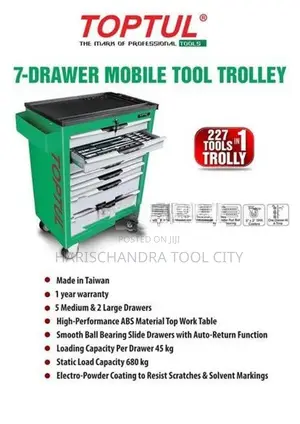 Toptul Mobile Tool Trolley Cabinet 7-Drawer 227 Pcs - with Tools