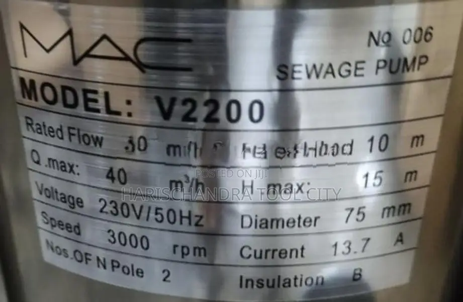 Mac Sewage Submersible Pump 3HP 3"
