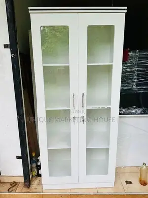 Modern Melamine White 6ft Glass Cupboards