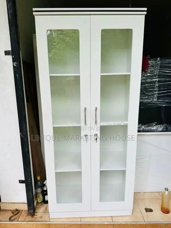 Modern Melamine White 6ft Glass Cupboards