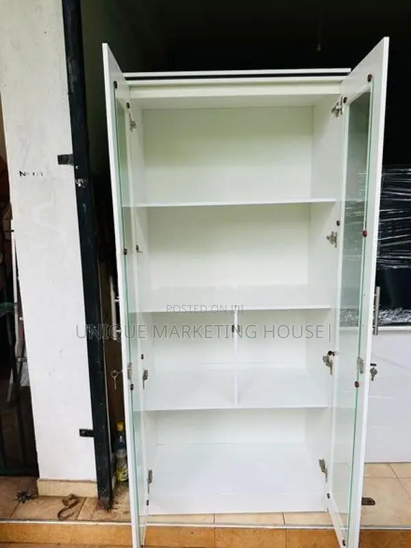 Modern Melamine White 6ft Glass Cupboards