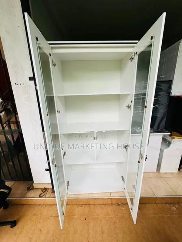 Modern Melamine White 6ft Glass Cupboards