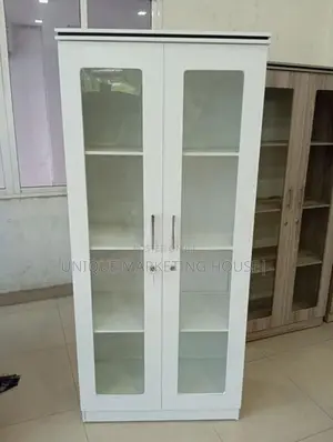 Modern Melamine White 6ft Glass Cupboards
