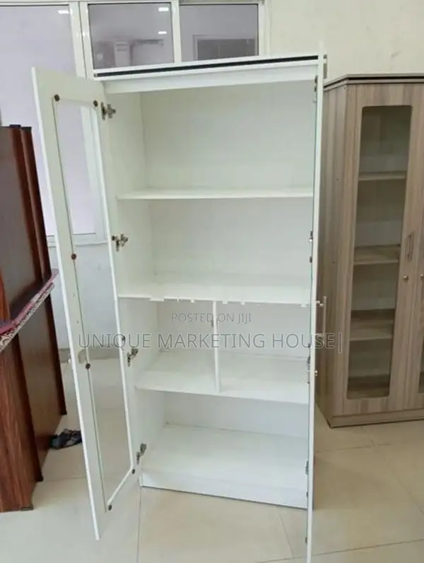 Modern Melamine White 6ft Glass Cupboards