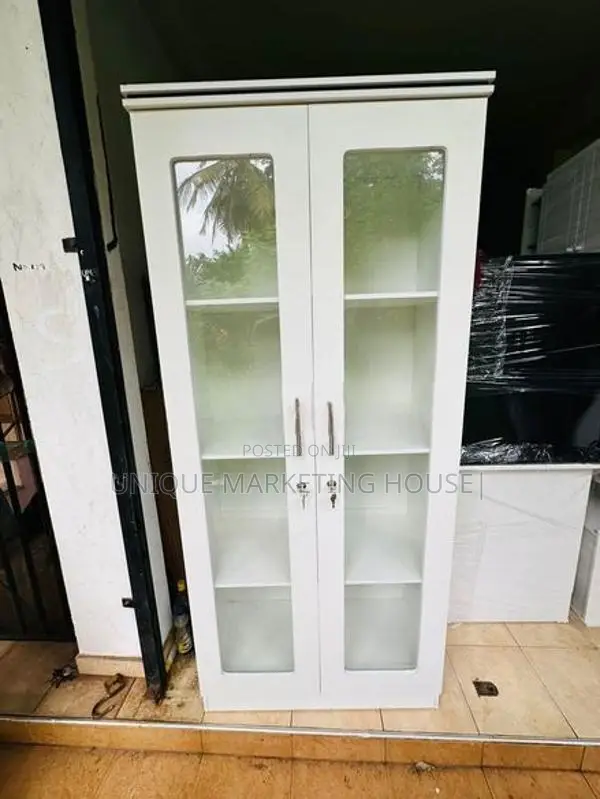 Modern Melamine White 6ft Glass Cupboards
