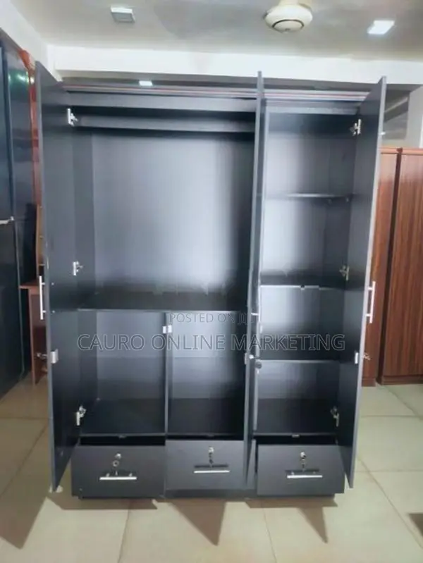 New Melamine Black Colour Cupboard 6 X 4 F 3 Lockert Door Wardrobe
