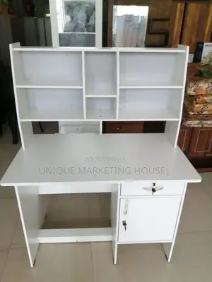 Modern 42x24” White Study Table with Rack