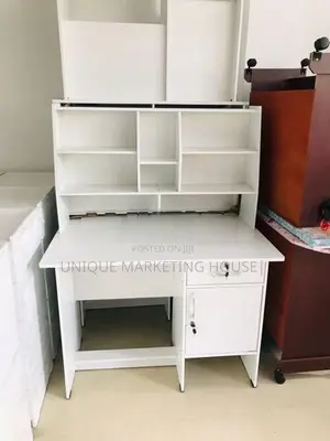 Modern 42x24” White Study Table with Rack