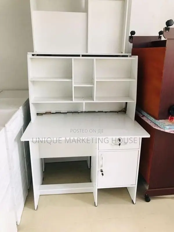 Modern 42x24” White Study Table with Rack