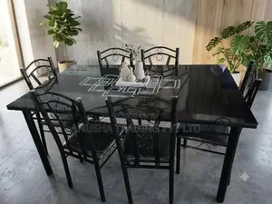 ​ Elegant 6-Seater Black Glass Dining Table