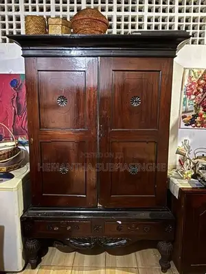 Antique Ebony With Teak Wooden Cupboard Traditional Hand Carved Design