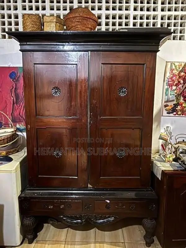 Antique Ebony With Teak Wooden Cupboard Traditional Hand Carved Design