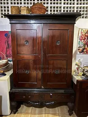 Antique Ebony With Teak Wooden Cupboard Traditional Hand Carved Design