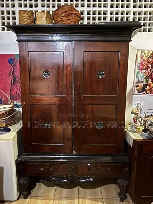 Antique Ebony With Teak Wooden Cupboard Traditional Hand Carved Design