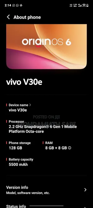 Vivo V30e 128 GB Blue