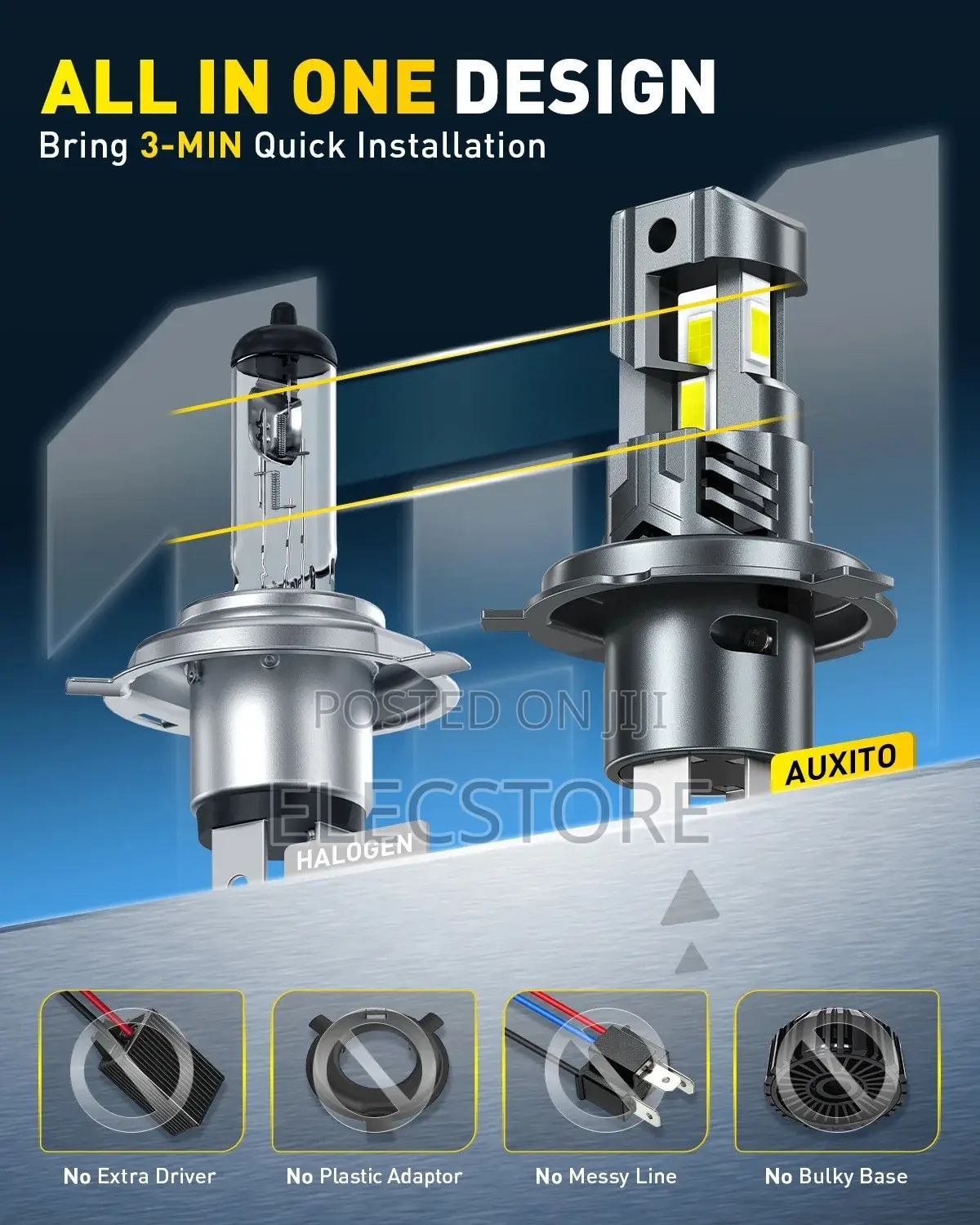 Super Bright AUXITO H4 Hi/Lo Beam 30000LM 70W T/Fan LED Headlight Bulb