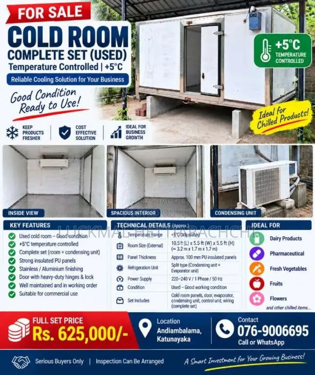Cold Room / Cool Room / Chiller Room +5°C Complete Refrigeration Unit 