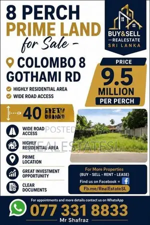 Prime 8 perch Land for sale at Colombo-8