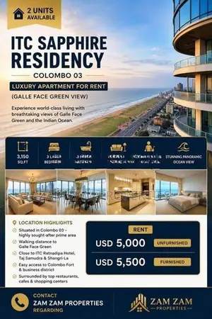 Super Luxury Apartment For Rent In ITC Sapphire ResidencyColombo 03